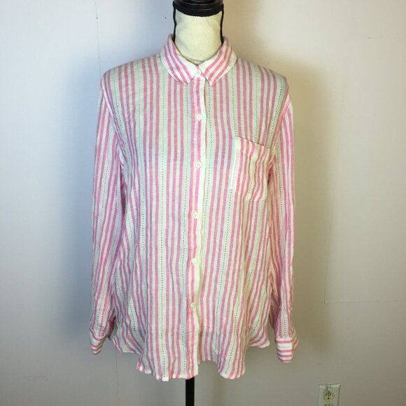Rails Charli Kokomo Striped Button Up Shirt Size M Womans Pink White Linen Blend - Picture 1 of 16